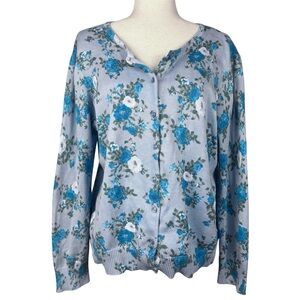 L.L. Bean Blue Floral Cottagecore Cardigan XL Soft Girl Coquette Fairycore
